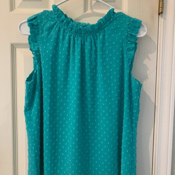 J.Crew Sleeveless Ruffleneck Top in Clip Dot Turquoise Size S - Picture 3 of 4